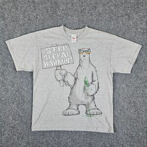 VTG‎ Tennessee River Graphic Stop Global Warming Polar Bear Gray T Shirt Men's L